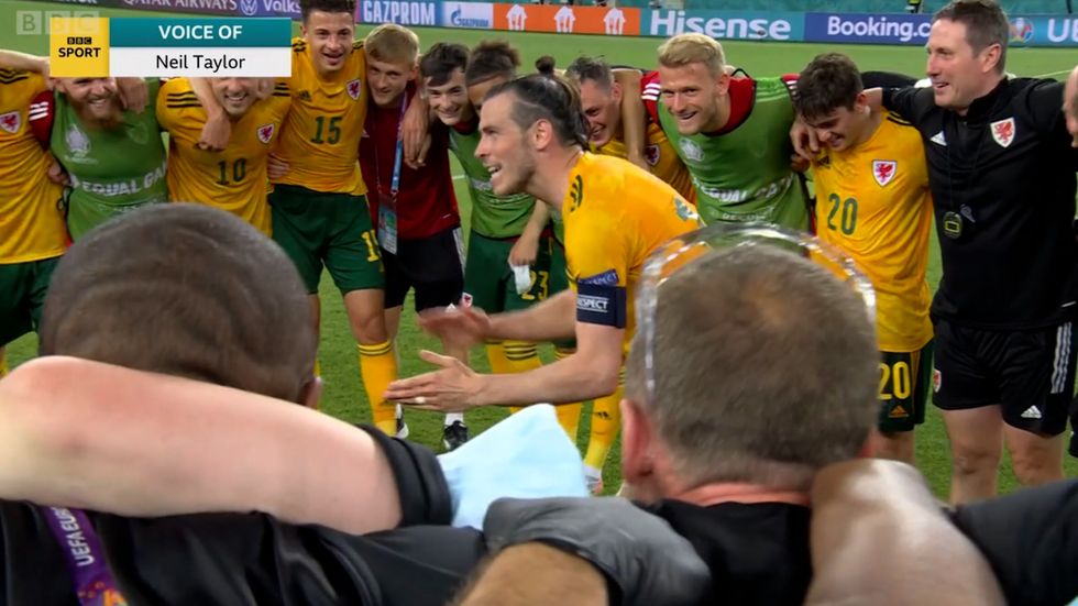 Gareth Bale apologises in Wales’ post-match huddle after missing penalty