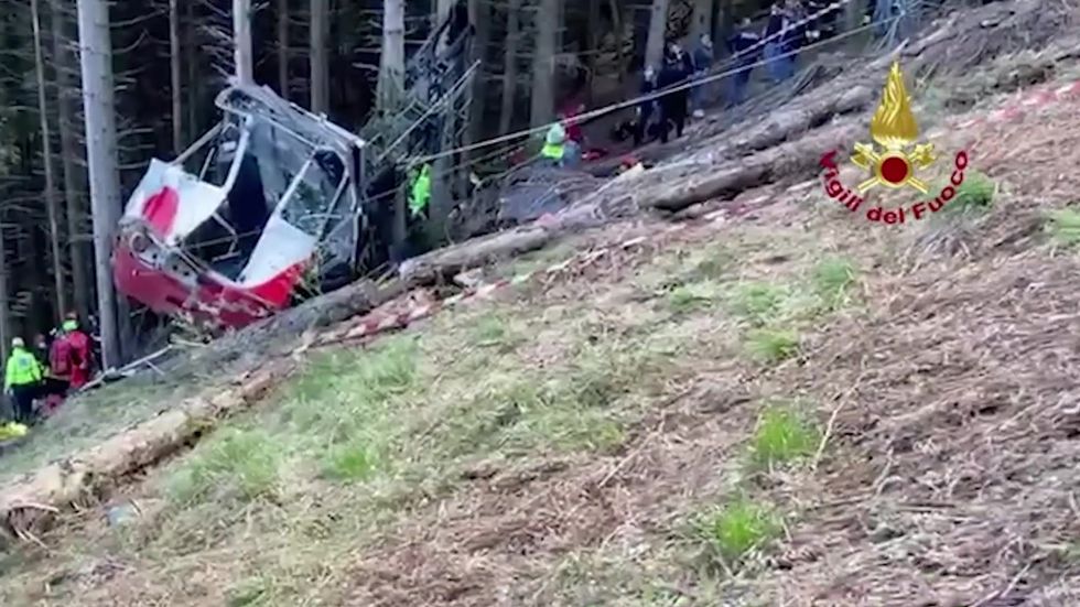 Emergency services release footage from the scene of Italy cable car crash