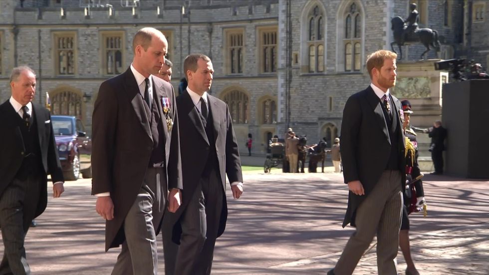 William and Harry walk in funeral procession leaving Windsor Castle