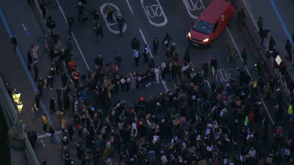 Protesters hold up traffic on Westminster Bridge