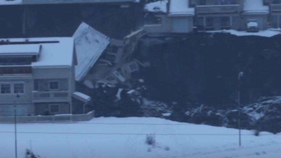 Landslide destroys houses in Gjerdrum near Oslo, Norway