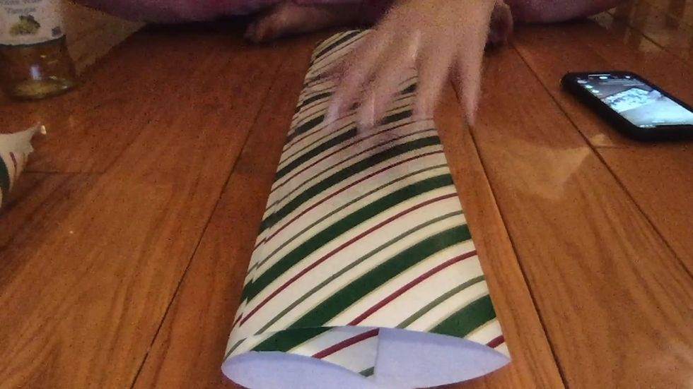 We tried this hack for making a gift bag out of wrapping paper