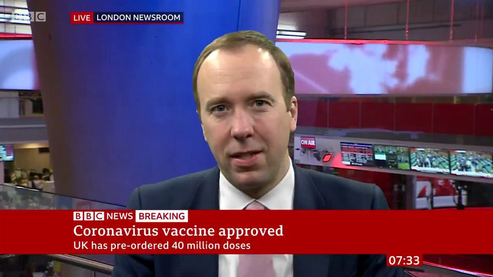 Matt Hancock reacts to vaccine approval