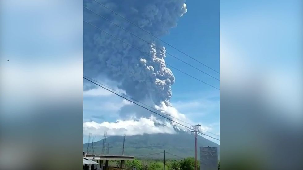 Indonesia volcano: Plumes of smoke rise above Mount Ile Lewotolok