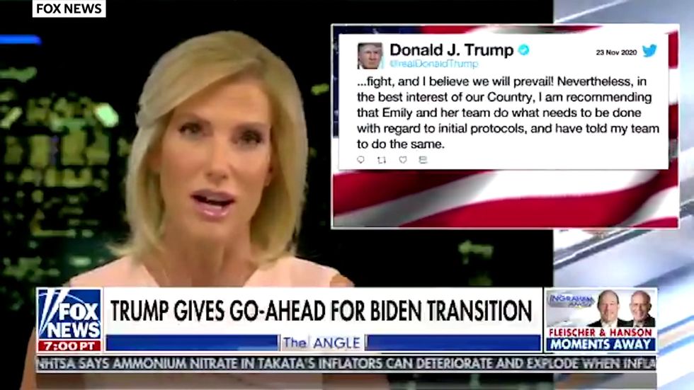 Fox News host Laura Ingraham says Biden will be inaugurated: 'To say this constitutes living in reality'