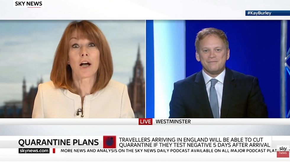 Grant Shapps in chaotic exchange with Kay Burley over quarantine regulations