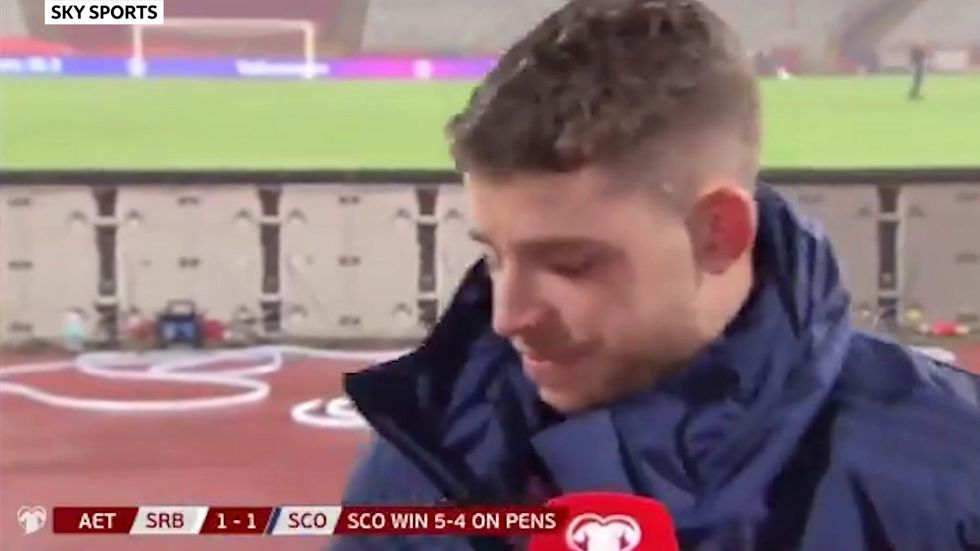 Ryan Christie breaks down in post-match interview after Scotland qualify for Euro 2020 on penalties
