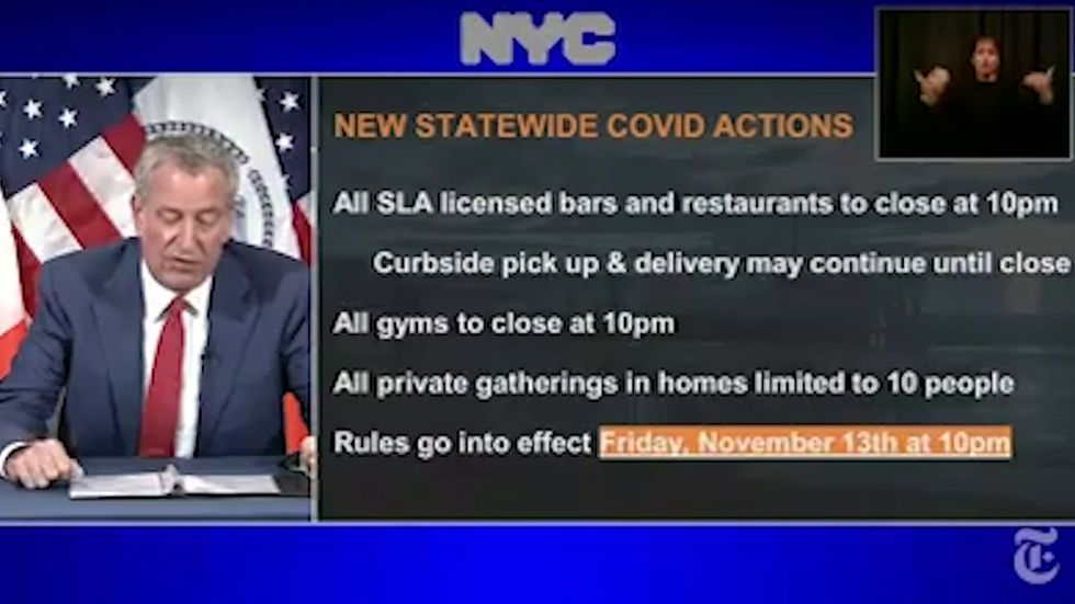 New York mayor Bill de Blasio announces new Covid restrictions