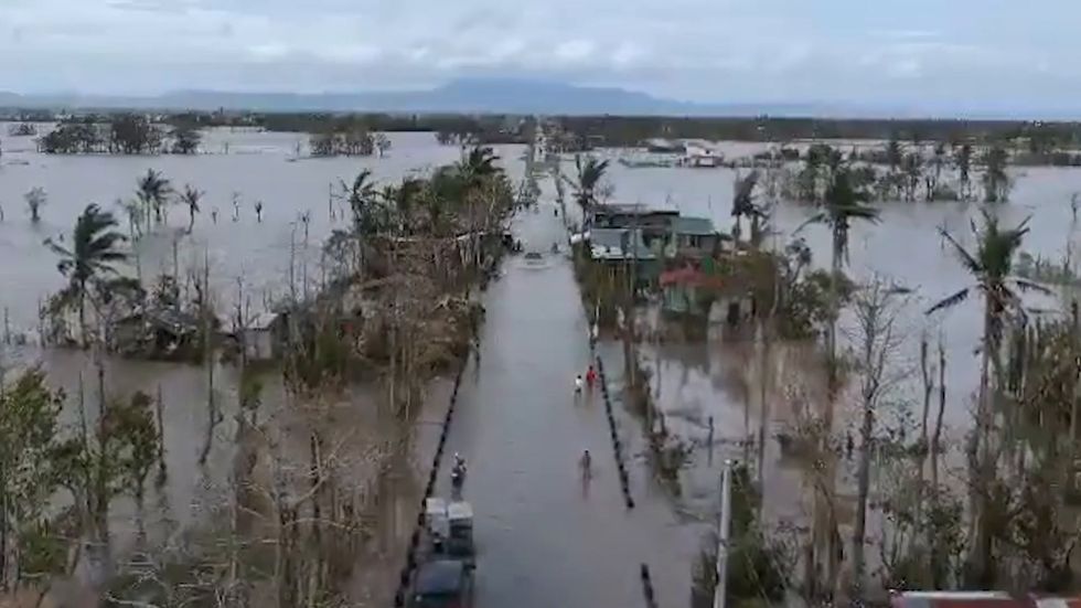 Drone footage of Typhoon Vamco's aftermath in the Philippines