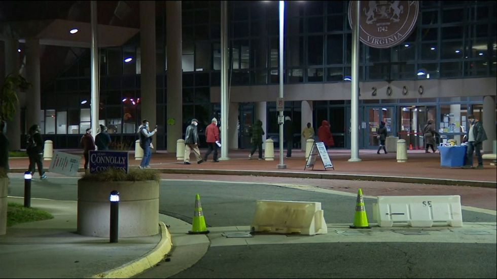 People wait in line to vote near Washington DC