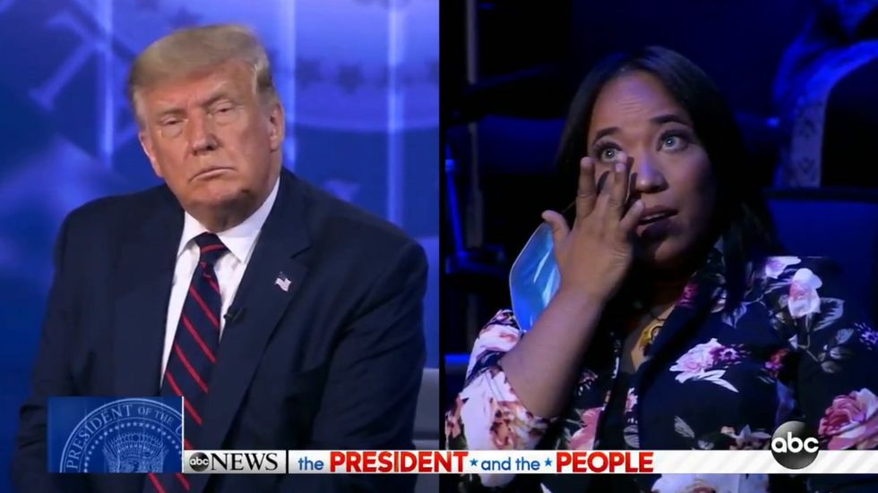 Trump mistakenly tells weeping voter her mother died of Covid not breast cancer