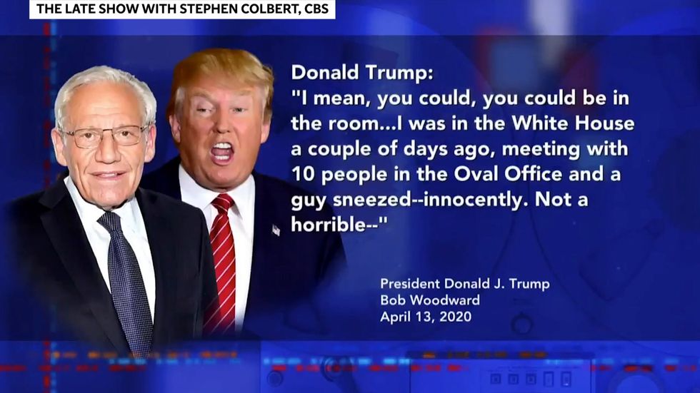 Bob Woodward reveals recording of Donald Trump worrying about a sneeze on Steven Colbert's Late Show