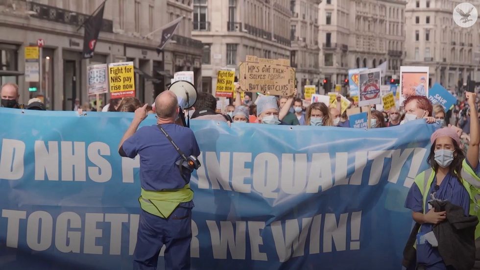 Frontline NHS workers across London protest for better wages
