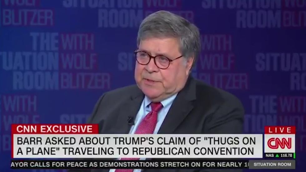 Barr backs Trump on plane of 'thugs' allegation