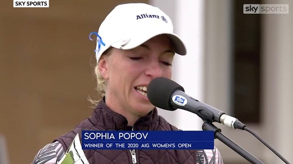 Golfer Sophia Popov's emotional speech after winning AIG Women's Open following battle with Lyme disease