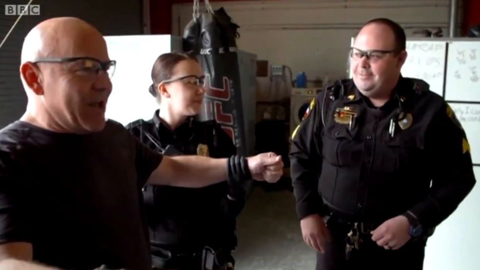 Dominc Littlewood is tasered by police for documentary Dom Does America