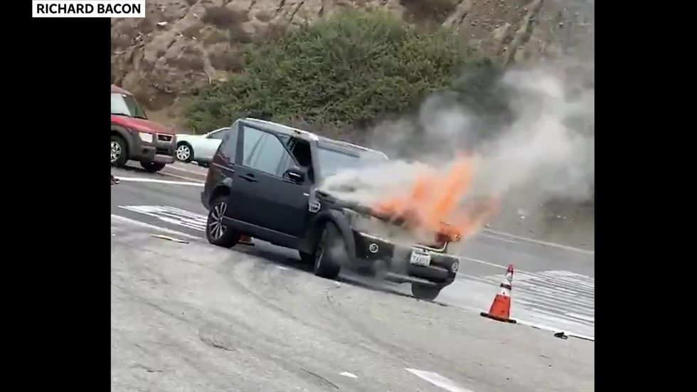 Richard Bacon's car goes up in flames in LA