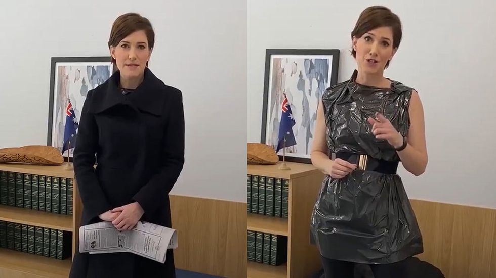 Australian MP wears bin bag in response to her critics’ ‘sexist garbage’