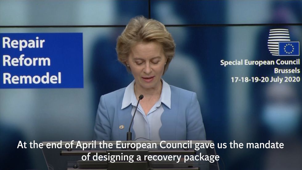 Ursula von der Leyen: Approval of €1.82 trillion budget and coronavirus recovery fund a "historic moment for Europe"