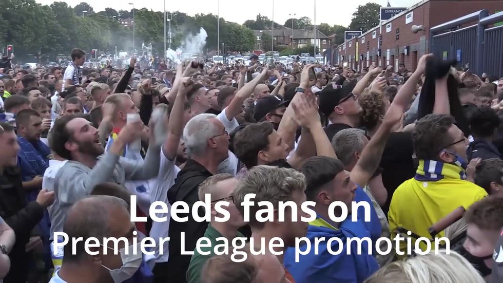 Leeds United fans celebrate promotion
