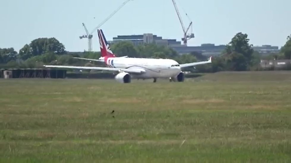Boris Johnson's newly painted jet takes flight from Cambridge airport