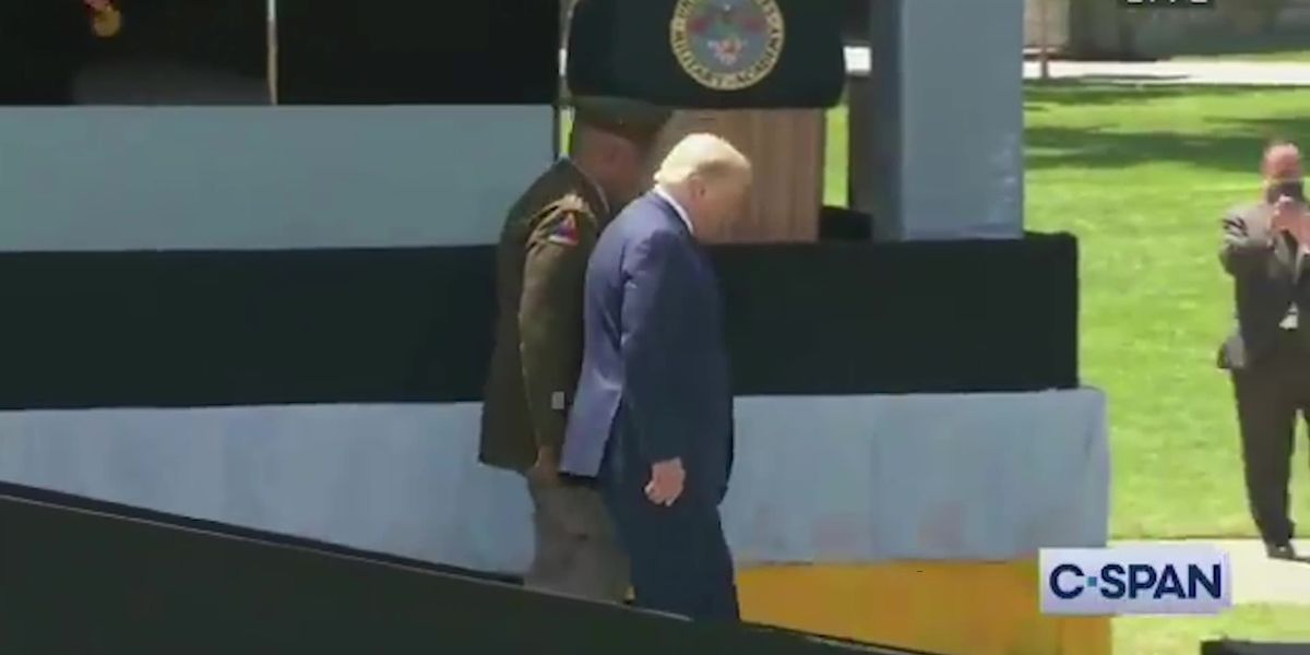 Trump Ramping Trump appears to have trouble walking down ramp at West Point ceremony ...