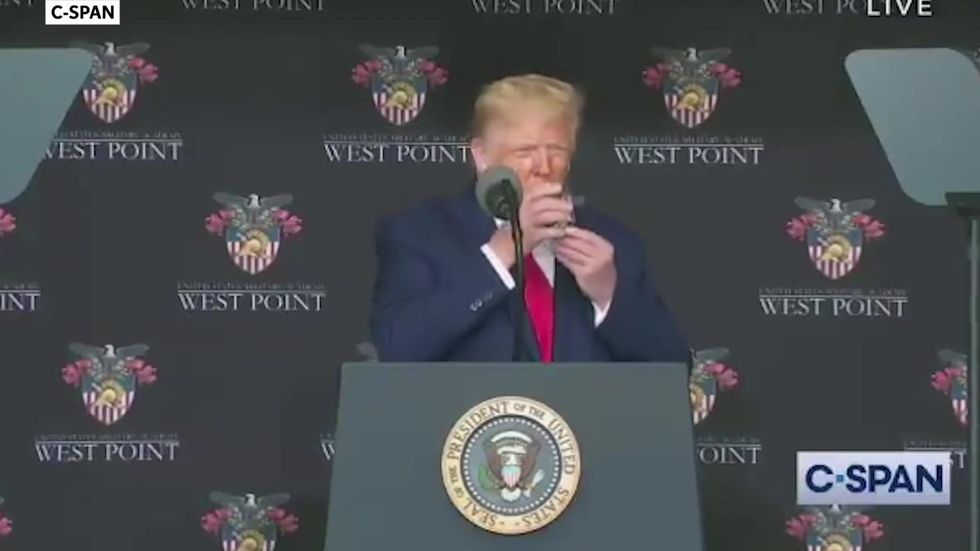 Trump appears to have trouble drinking glass of water