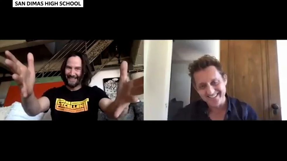 Bill and Ted stars Keanu Reeves and Alex Winter surprise virtual high school graduation