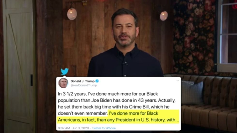 Jimmy Kimmel slams Trump's claims that he has done more for black people than any other president