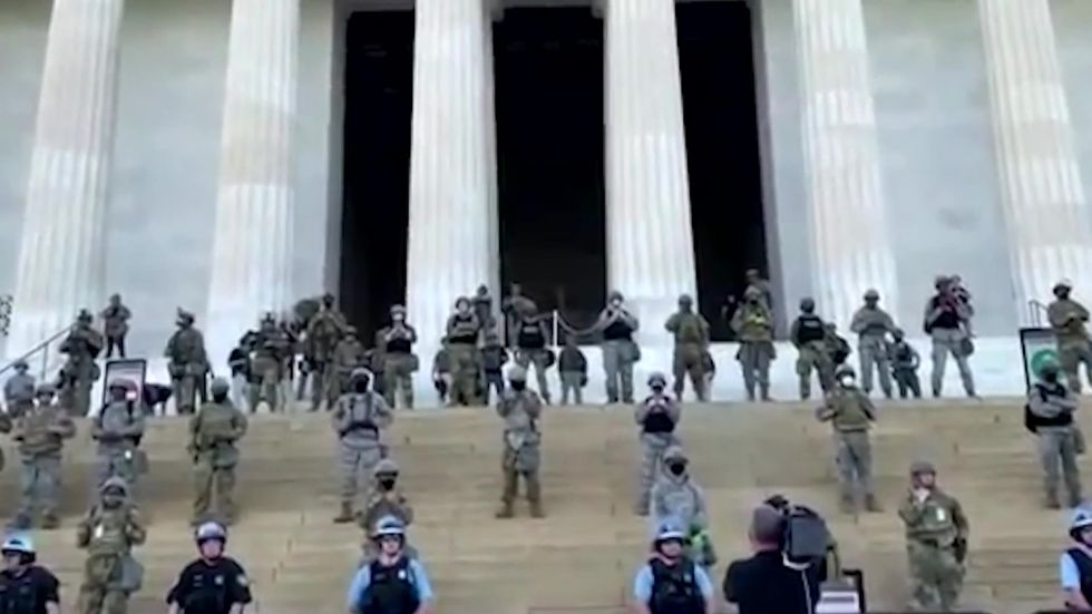National Guard assemble at Lincoln Memorial