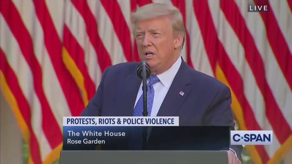 Explosions heard in background as Trump speaks on George Floyd protests