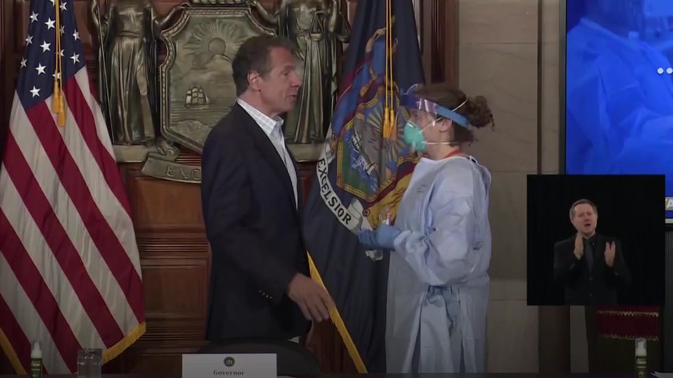 New York Governor Andrew Cuomo is tested for Covid-19 during live coronavirus press conference