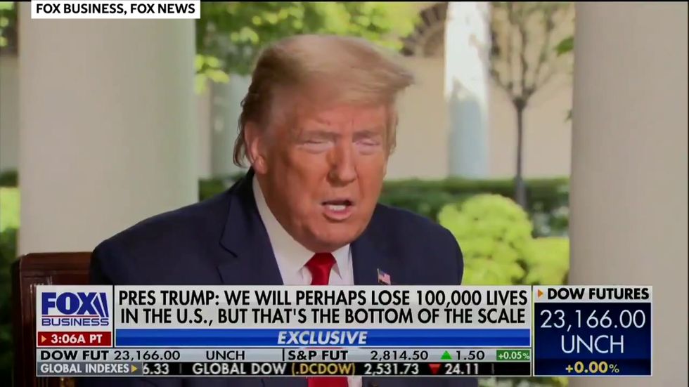 Trump adjusts US coronavirus predicted death toll to 100,000 in Fox interview