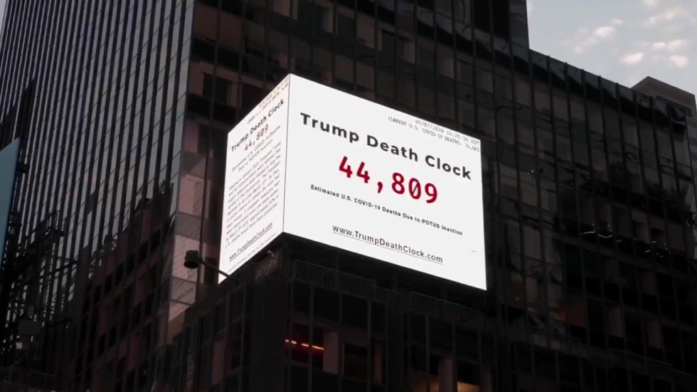 Times Square billboard counts Donald Trump Covid-19 deaths