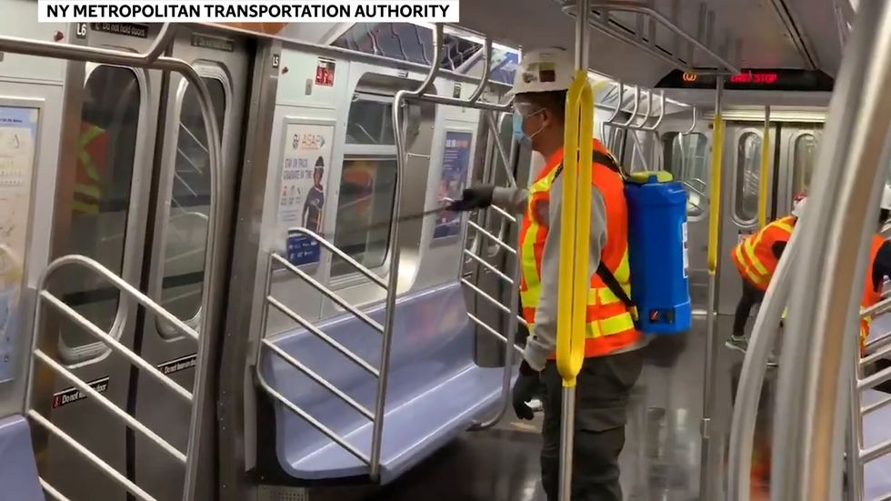 New York subway trains closed down to clean trains during pandemic.mp4