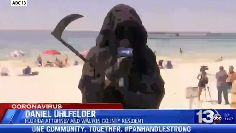 Florida lawyer goes to the beach dressed as the grim reaper to protest re-opening