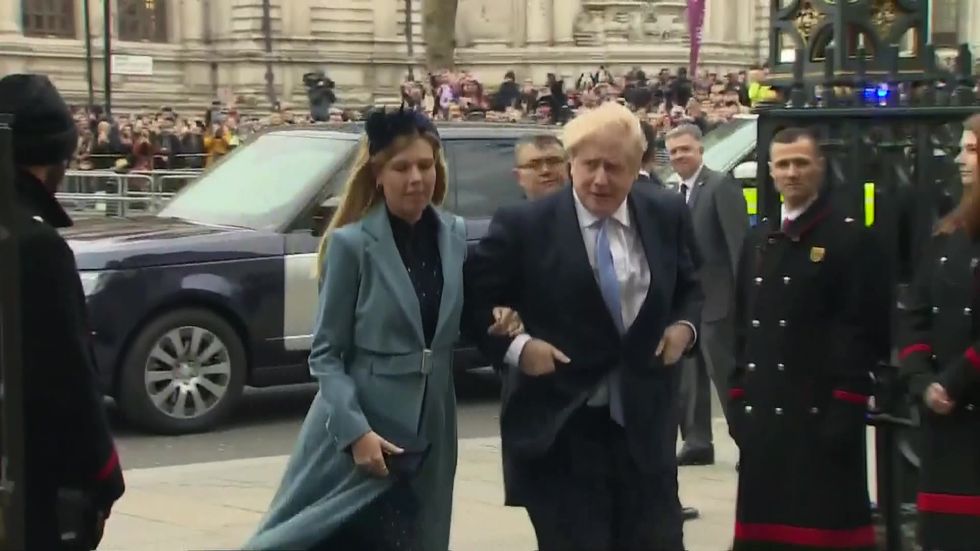 Boris Johnson and Carrie Carrie Symmonds arrive at Westminster Abbey for Commonwealth Service in March
