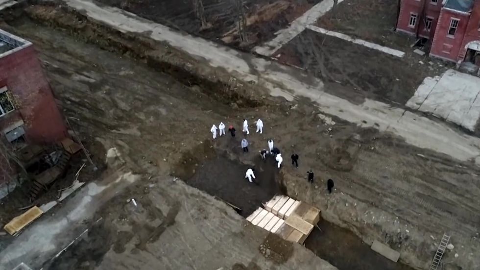 Drone footage shows coronavirus burials added to grave site on Hart Island in New York