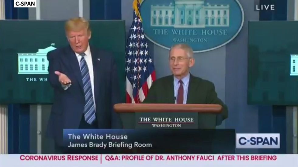 Trump prevents Dr Fauci from answering question