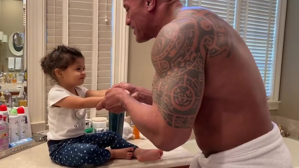 Dwayne Johnson shares video of himself washing his daughter's hands while singing 'You're Welcome' from Moana