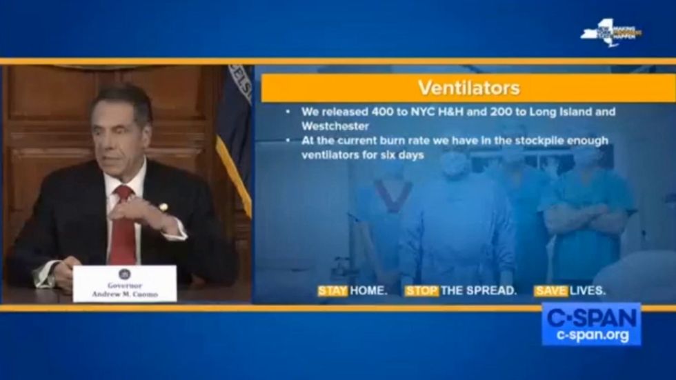 Andrew Cuomo says New York state has a 'six day' ventilator stockpile