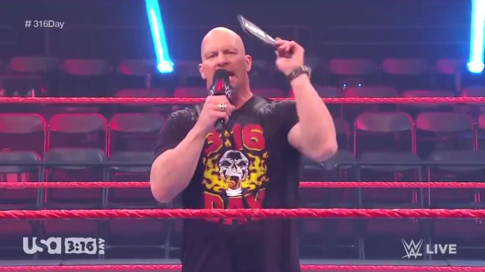 Steve Austin talks to an empty arena on WWE Raw