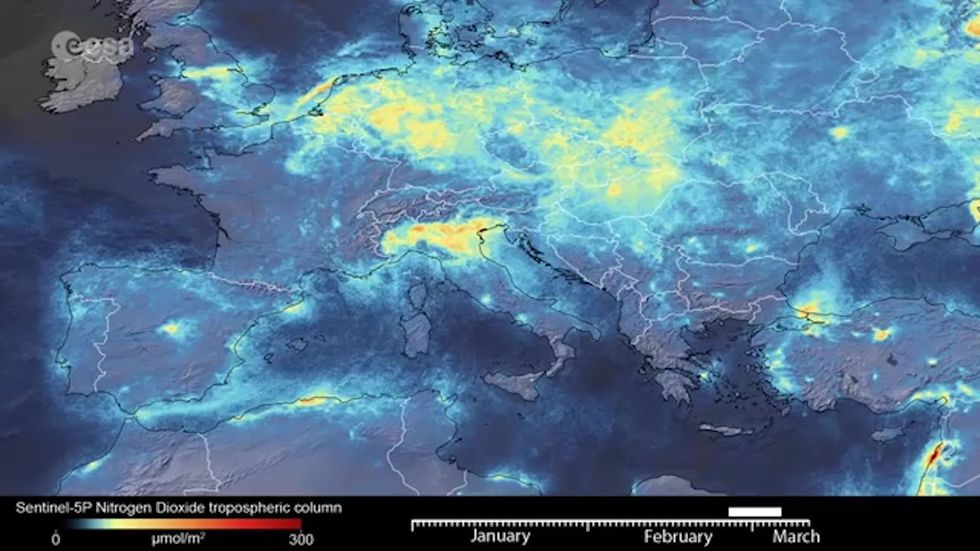 Video shows how air pollution over Italy has fallen since country has been in lockdown