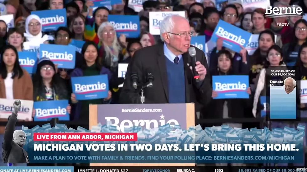 Bernie Sanders addresses huge Michigan rally