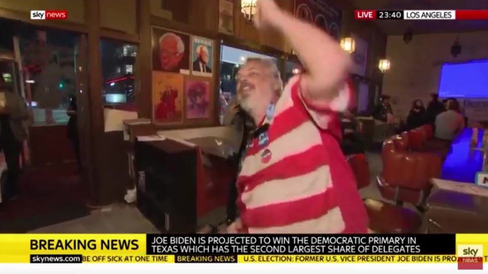 Man dances live on Sky News during Super Tuesday segment