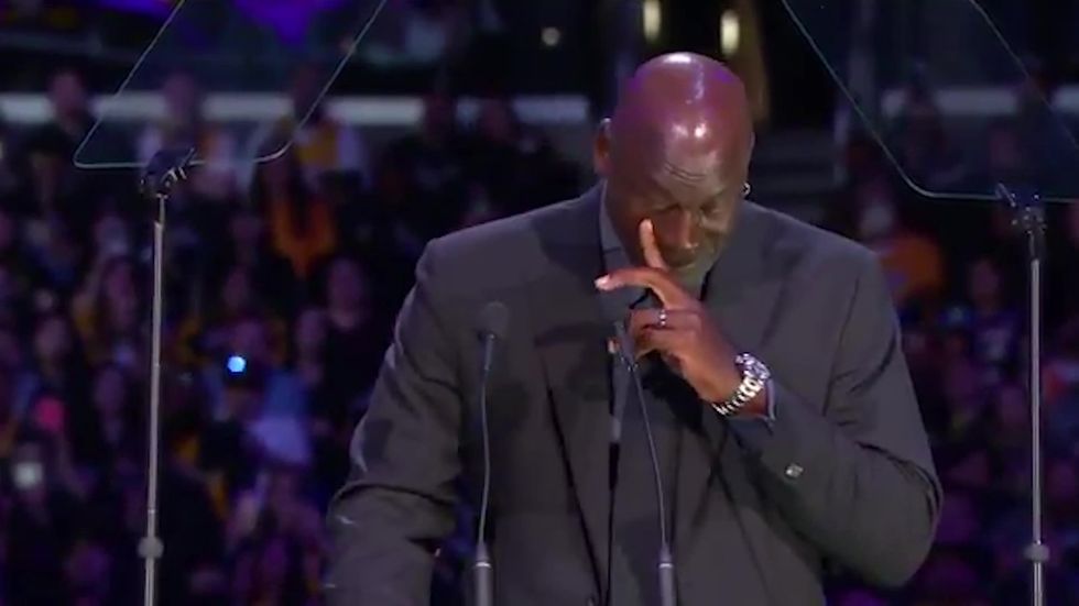 A weeping Michael Jordan pays tribute to his friend Kobe Bryant