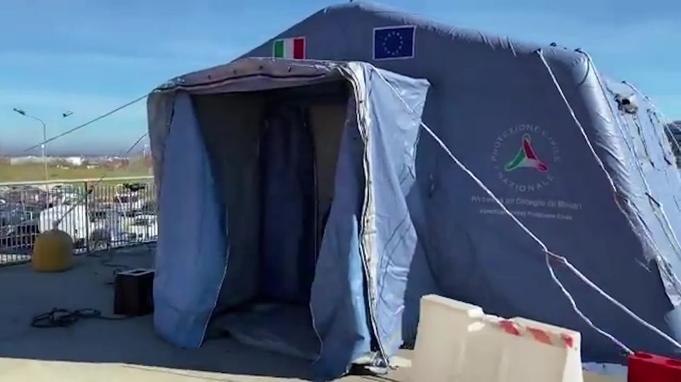 Coronavirus: Emergency tents erected overnight outside A&Es in Mondoví north west Italy to help deal with outbreak
