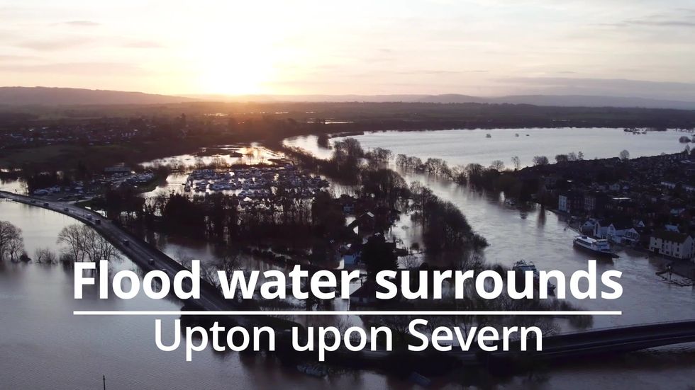 Drone footage shows UK town surrounded by flood