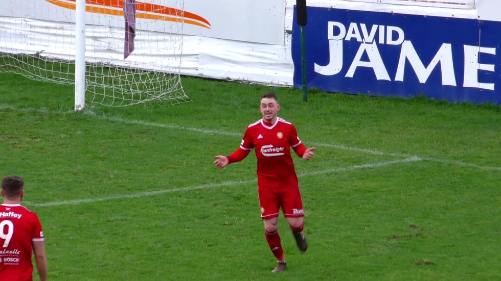 Portadown striker celebrates prematurely as goal gets stuck in the mud