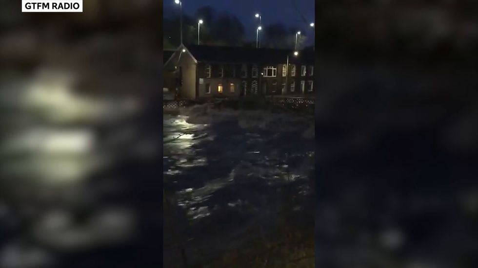 Astonishing video shows river gushing through village in Pontypridd